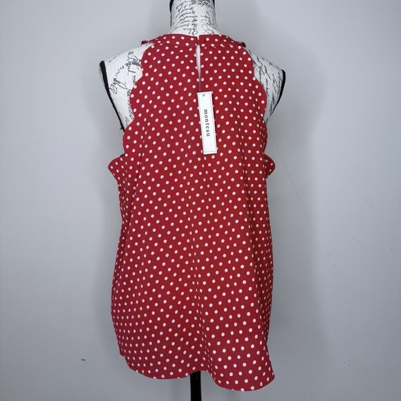 New Monteau Los Angeles Red Polka Dot Scalloped Halter Tank Sleeveless Blouse XL - Picture 4 of 11